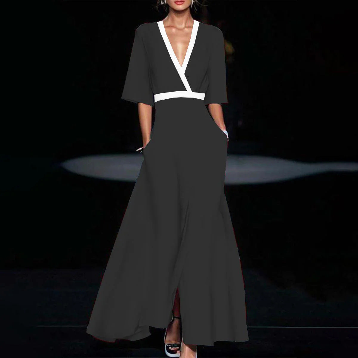 Robe Col V Manches Courtes